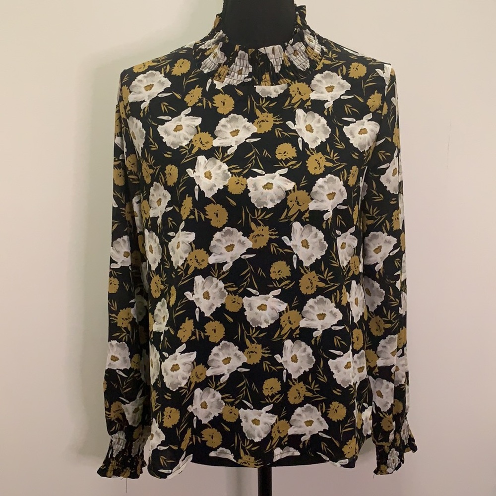 Hayden smocked neck floral long sleeve blouse